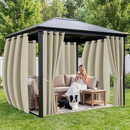 Gazebo Curtains Outdoor Waterproof 6 Panels - Windproof, Privacy, Weatherproof Outside Drapes for Patio Pergola Porch, Grommet Top and Tab Bottom Drape, 54x84 Inch, Taupe
