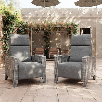 IDEALHOUSE Wicker Outdoor Recliner Reclining Patio Chairs with Adjustable Back & Footrest 150° Lay-Flat Reclining with Air Pump Rattan Flip-Up Side Table Outdoor Lounge Chairs for Pool Deck Balcony