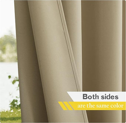NICETOWN Patio Curtains Outdoor Waterproof 84 inch Long 2 Panels=110" Wide, Tab Top Thermal Insulated Water Resistant Outdoor Drapes Keep Privacy for Pergola/Arbor, Taupe