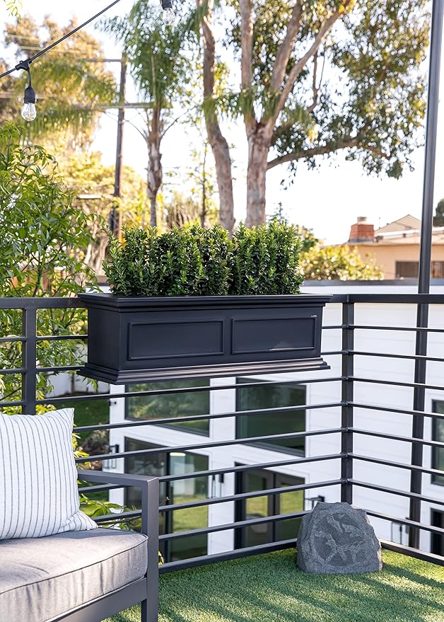 Veradek Brixton Series Plastic Railing Planter - Rectangular Planter for Outdoor Deck/Balcony | Crack-Resistant with Adjustable Rail Attachment | Classic Estate Design for Herbs, Succulents, Flowers