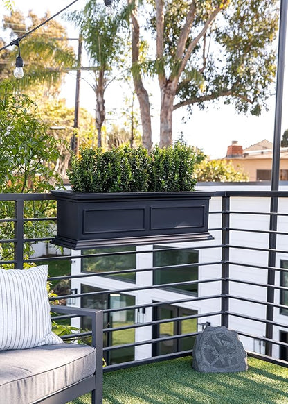Veradek Brixton Series Plastic Railing Planter - Rectangular Planter for Outdoor Deck/Balcony | Crack-Resistant with Adjustable Rail Attachment | Classic Estate Design for Herbs, Succulents, Flowers