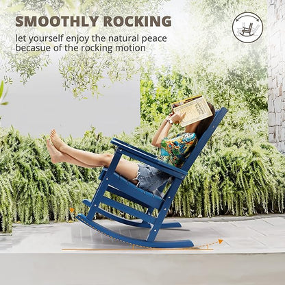 LUE BONA Outdoor Rocking Chairs Set of 4, Weather Resistant HDPS Poly Rocker Chairs, 350lb Heavy Duty, Oversized Porch Rocker for Adult, High Back Smooth Rocking for Outdoor & Indoor, Blue