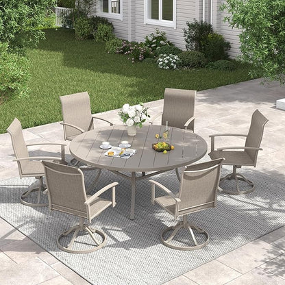 VICLLAX 53" Outdoor Round Patio Table for Lawn Garden, All Weather Metal Round Patio Dining Table with Adjustable Umbrella Hole, Patio Table for 8 Person, Sandshell Tabletop