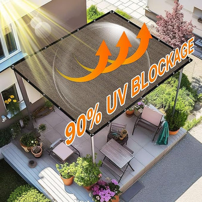 Artpuch 90% Sun Shade Cloth, 10 x 10 FT Pergola Shade Cover Canopy with Grommets, Sun Screen Fabric Tarp for Patio, Outdoor, Garden, Backyard, Mocha