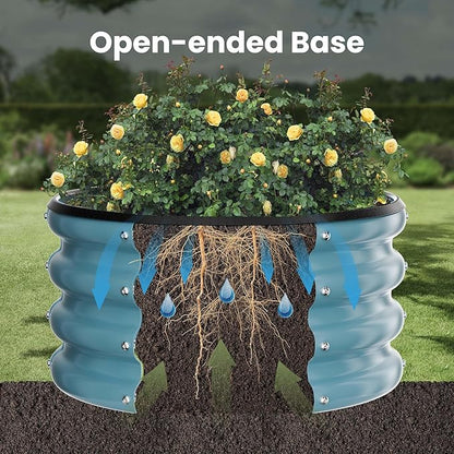 ZXZYHFTY Round Galvanized Raised Garden Bed kit, Blue Outdoor Garden Raised Planter Box, Round Large Metal Raised Garden Beds for Vegetable 2 * 2 * 1ft 3 Pcs