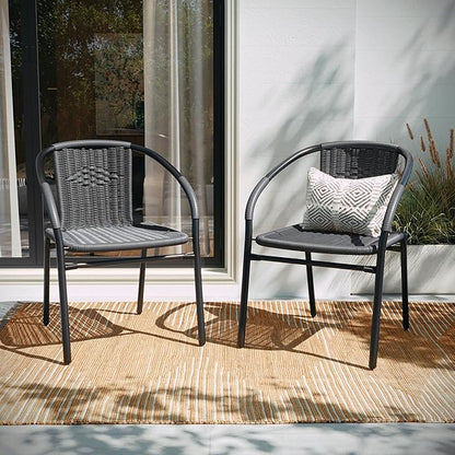 Flash Furniture Lila 2 Pack Gray Rattan Indoor-Outdoor Restaurant Stack Chair