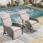 3 Pieces Zero Gravity Wicker Patio Recliner Chairs Set of 2 - Wicker Outdoor Lounge Chair with Side Table, Adjustable Backrest & Footrest, High Back Outdoor Recliner Chair for Pool Deck Beige