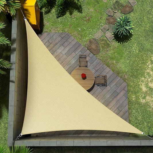 Amgo Custom Size 12' x 14' x 18.4' Beige Right Triangle Sun Shade Sail Order to Make Canopy Awning UPF50+ AGSLT, 95% UV Blockage, Water & Air Permeable, 200GSM Commercial Standard (We Customize)