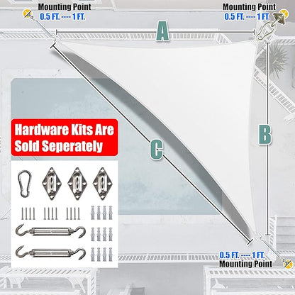Amgo Custom Size 11' x 15' x 18.6' White Right Triangle Sun Shade Sail Order to Make Canopy Awning UPF50+ AGSLT, 95% UV Blockage, Water & Air Permeable, 200GSM Commercial Standard (We Customize)