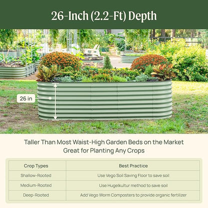 Vego garden 26" Extra Tall Raised Garden Bed Kits, 6 in 1 Modular Raised Planter Box for Vegetables Flowers Fruits Oval Metal Raised Garden-Olive Green