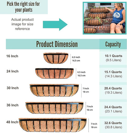 LaLaGreen Deck Railing Planter Boxes - 6 Pack, 36 Inch Long Window Flower Box Attach to House, Wall Planters for Outdoor Plants with Coco Liners English Horse Trough Fence Balcony Garden Porch Rail