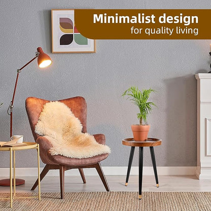 Plant Stand Indoor,Mid Century Walnut Wood Plant Table, Heavy Duty Metal Tall Flower Pot Stand,Modern Round Small Side End Table with Raised Design(12"x17") (2, 12 x 17 in)