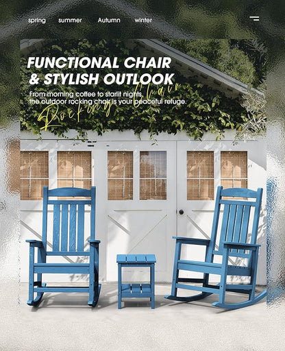 KINGYES HDPE Patio Rocking Chair Set of 2, Outdoor Rocking Chairs Porch Rocker for Adults, Navy