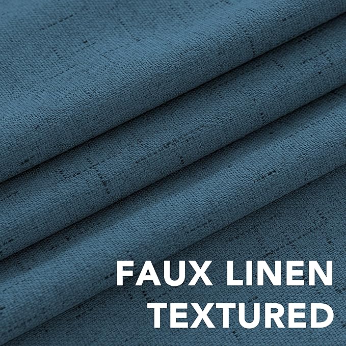 H.VERSAILTEX 100% Blackout Curtains for Bedroom Thermal Insulated Linen Textured Curtains Heat and Full Light Blocking Drapes Living Room Curtains 2 Panel Sets, Blue Sapphire, 42x63 Inch