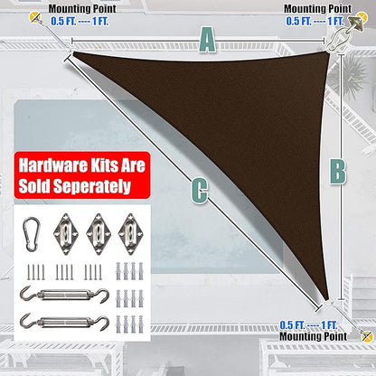 Amgo 10' x 10' x 14' Brown Right Triangle Sun Shade Sail UPF50+ Canopy Awning AGSLT, 95% UV Blockage, Water & Air Permeable, 200GSM Heavy Duty Commercial and Residential (We Make Custom Sizes)