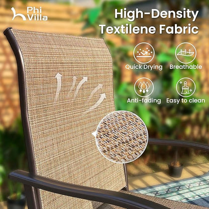 PHI VILLA 3 PCS Patio Swivel Bar Sets Textilene High Bistro Sets with 2 Outdoor Bar Stools and 1 Square Bar Table, Brown