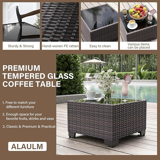 ALAULM Patio Furniture Set with Coffee Table, 7 Pieces Outdoor Sectional with Wide Seat and Thick Cushion, All Weather Wicker Rattan Conversation Set for Backyard, Garden, Deck, Red