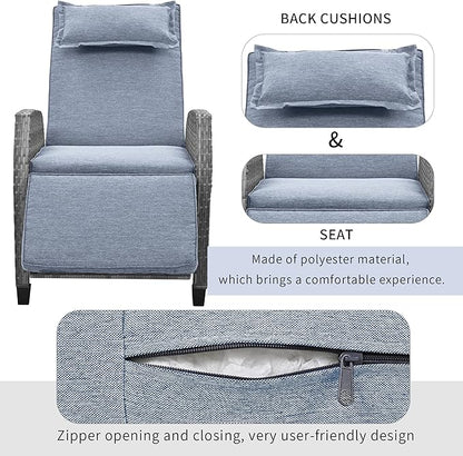 Outdoor Recliners Chair Set of 2 for Patio with Wicker Coffee Table, Comfort Cushion, Adjustable Angle Weatherproof Reclining Chairs for Courtyard, Swimming Pool, Balcony (Grey)