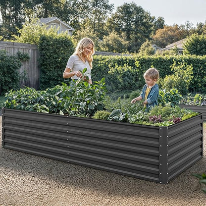 YITAHOME 8x4x2 ft 2pcs Galvanized Raised Garden Bed Kit, Large Metal Planter Box with Gloves, Safety Rubber & Support Rod, Outdoor Flower Bed for Plants Vegetables, Black