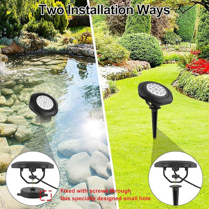 Solar Pond Lights,3000K Warm White LED Underwater Submersible Fountain Light,IP68 Waterproof Landscape Spotlights Lighting for Fish Aquarium Tank Garden Yard Pond Pool Decor(3-in-1)