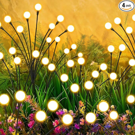 Solar Lights Outdoor-4Pack 32LEDs Solar Garden Firefly Lights Outside,Solar Powered Light Outdoor and Garden Decorative IP65 Waterproof,Yard Patio Pathway Decor,Gardening Gifts for Women,Warm White