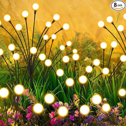 Solar Lights Outdoor-8Pack 64LEDs Solar Garden Firefly Lights Outside,Solar Powered Light Outdoor and Garden Decorative IP65 Waterproof,Yard Patio Pathway Decor,Gardening Gifts for Women,Warm White