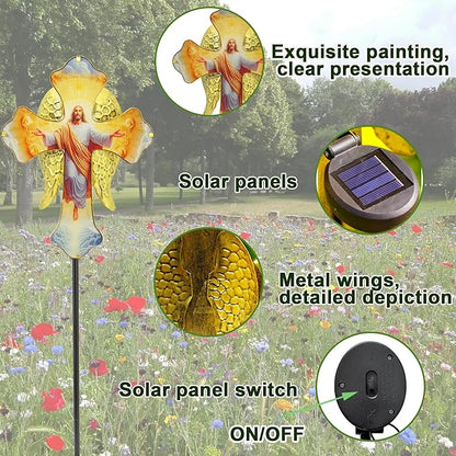 Solar Jesus Cross Garden Lights for Graves - Angel Wing Memorial Decor, Waterproof Cemetery Solar Stake Lights for Easter, Patio, Yard - Sympathy Gifts for Loved Ones1.