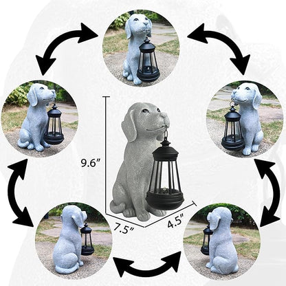 Solar Dog Outdoor Garden Statue with LED Light,Dog Solar Lights Lantern Outside Decorations for Yard, Lawn Decor Statue for Patio, Balcony, Yard Ornament,Unique Dog Gifts for Mom
