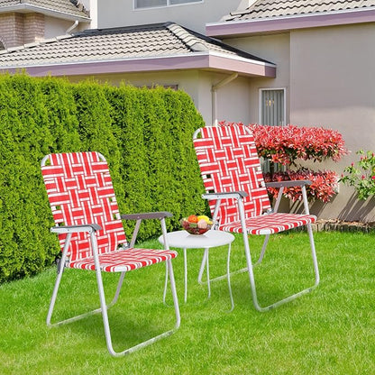 VINGLI Patio Lawn Webbed Folding Chairs Set of 4, Outdoor Beach Chair Portable Dining Chair for ir for Outdoor Yard, Garden(Red, Classic)