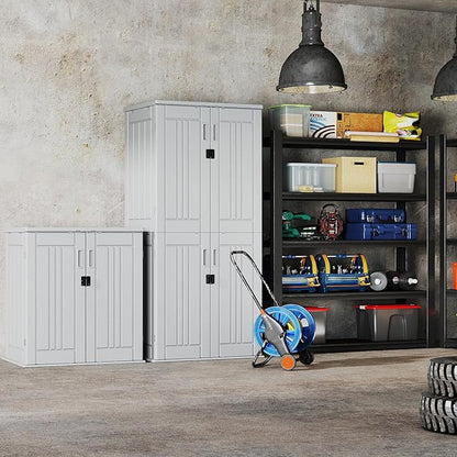 EHHLY Heavy Duty Tall Storage Cabinet Outdoor Weatherproof, 28 Cuft Garage Storage Cabinet with 4 Adjustable Shelves, Lockable Kitchen Pantry Closer Organizer, 31Wx23Lx66H, Polar White