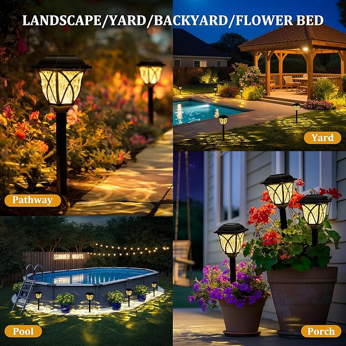 GIGALUMI 8 Pack Solar Lights Outdoor Waterproof, LED Solar Garden Lights, Outdoor Decorations, Garden Decor for Yard, Patio, Landscape, Planter, Walkway (Warm White)