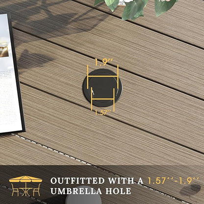 VICLLAX 5 Pieces Patio Dining Set, Outdoor Furniture Set Includes 1 Square Outdoor Table and 4 Stackable Patio Sling Chairs, Grey Wood Grain Tabletop and Grey Fabric