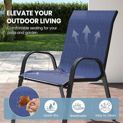 Patio Dining Chairs Set of 4, Outdoor Stackable Dining Chairs High Back for All Weather, Patio Furniture for Backyard, Porch, Garden, Pool Deck (Blue)
