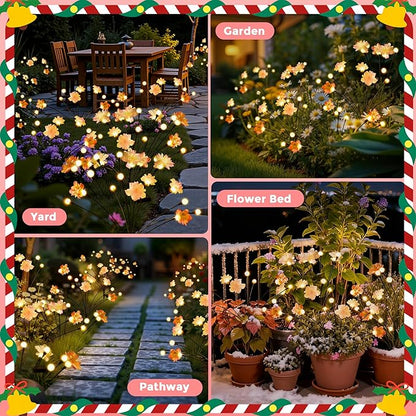 Solar Garden Lights, Warm White LED Swaying Solar Flowers Light for Outside, Waterproof Garden Decor, Outdoor Decorative Lights Yard, Patio, Pathway Decoration Gardening Gifts (2 Pack)