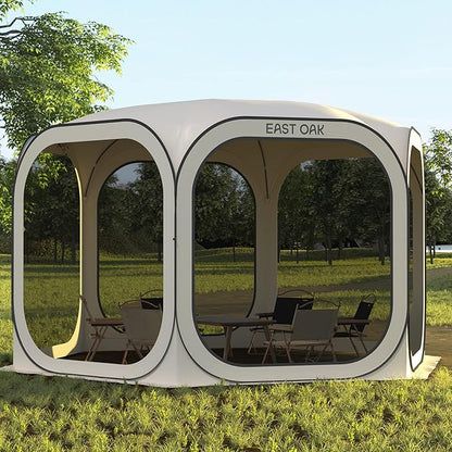 East Oak Screen House Tent Pop-Up, Portable Screen Room Canopy Instant Screen Tent 12 x 12 FT with Carry Bag for Patio, Backyard, Deck & Outdoor Activities, Beige