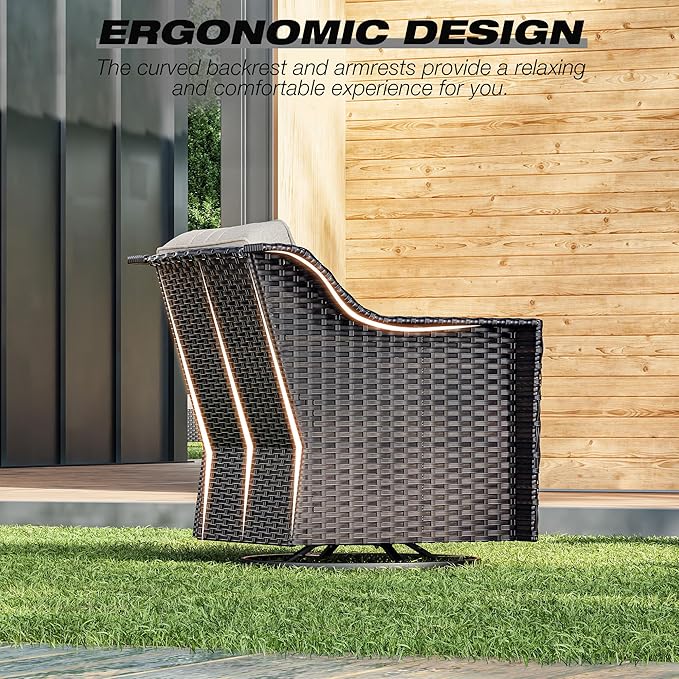 Joyside Wicker Patio Furniture Sets, 8 Pieces Upgraded Large Size Outdoor Furniture with 4 Swivel Rocking Patio Chairs, 3-Seat Sofa, Fire Table, Coffee Table, Thick Cushions, Wide Armrest, Beige