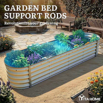 YITAHOME 17" Tall 9 in 1 Large Raised Garden Bed Kit, 8x2x1.4ft Galvanized Metal Planter Box with Gloves & Safety Rubber, Outdoor Above Ground Planters for Plants Vegetables Flowers, Cream Yellow