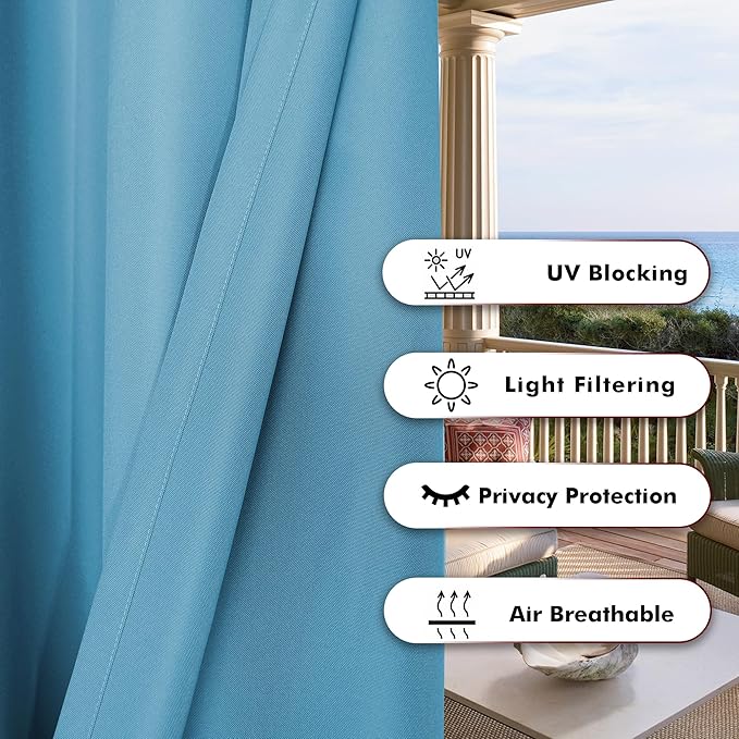 BONZER Outdoor Waterproof Curtains for Patio Extra Wide Grommet Light Filtering Outside Curtains for Gazebo, Porch, Pergola, Pavilion, 1 Panel, 150W x 95L inch, Teal