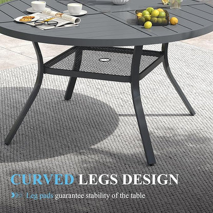 VICLLAX Patio Table and Chair Set of 6, All Weather Metal Round Outdoor Dining Furniture Set-47 Round Outdoor Table and Chairs, Grey Tabletop
