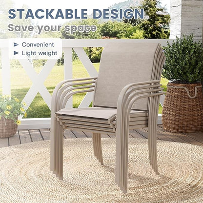 VICLLAX Patio Table and Chair Set of 6, All Weather Metal Round Outdoor Dining Furniture Set-47 Round Outdoor Table and Chairs, Sandshell Tabletop