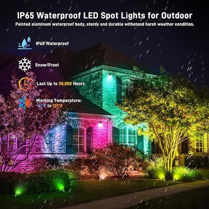 Halloween Christmas Outdoor Spotlights,12W RGBW Colors Changing Landscape Spotlight with Remote Control, IP65 Waterproof 110V Plug in LED Spotlight Outdoor for Yard Garden House (4Pack)