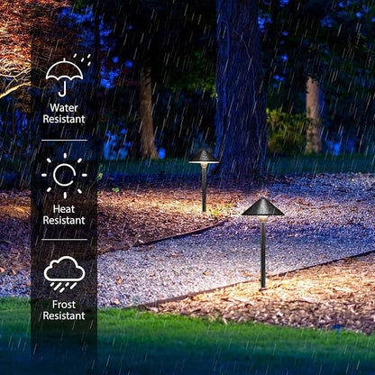SUNVIE Low Voltage Landscape Lights 3W LED Pathway Lights Low Voltage 3000K Landscape Lighting 12-24V Waterproof Aluminum Wired Landscape Path Lights for Garden Walkway Yard ETL Listed Cord, 12 Pack
