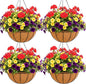 8 inch Metal Hanging Baskets For Plants Outdoor 4 Pack Round Metal Wire Hanging Basket Planter with Coco Fiber Liners Chain Round Wire Plant Holder for Garden, Patio, Deck, Porch Plants Flower Potss