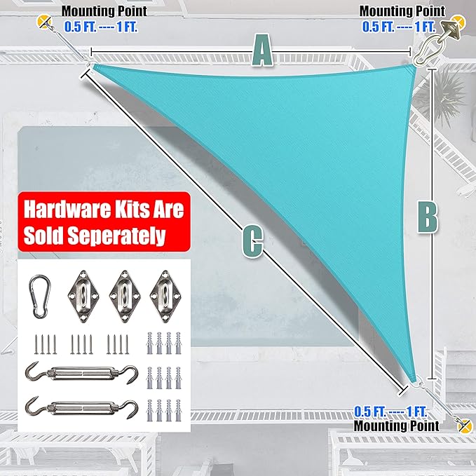 Amgo Custom Size 6' x 11' x 12.5' Turquoise Triangle Sun Shade Sail UPF50+ AGTAPRT12, Order to Make Canopy Awning, 95% UV Blockage, Water & Air Permeable, Commercial Standard (We Customize)