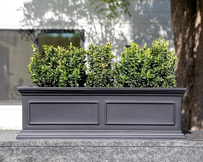 Veradek Brixton Window Box Plastic Planter - Large Rectangular Planter for Outdoor Balcony/Windowsill | Crack-Resistant All-Weather | Classic Estate Design for Flowers, Herbs, Succulents