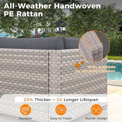 10-Seat Modern Patio Furniture Set with Swivel Rocking Chairs, Thick 4″ Cushions, Dual-Strand Wicker Rattan, Rust-Resistant Steel Frame – Outdoor Conversation & Modular Sectional,Black