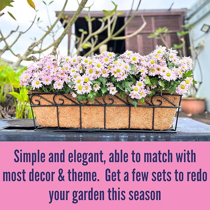 LaLaGreen Wall Mounted Planters - 24 Inch, 4 Pack Window Flower Boxes Basket Outdoor, Balcony Planter Over The Rail, Deck Railing Hanging with Coco Liners, Metal Horse Troughs Fence Patio Porch