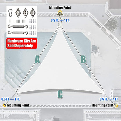 Amgo Custom Size 22' x 22' x 22' White Triangle Sun Shade Sail Order to Make Canopy Awning UPF50+ AGSLT, 95% UV Blockage, Water & Air Permeable, 200GSM Commercial Standard (We Customize)