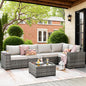 ovios 6 Pieces Patio Furniture Set, Outdoor Wicker Sectional Sofa with Glass Table Comfy Cushions, Modern Modular Deep Seat Couch Rattan Conversation Set, Beige
