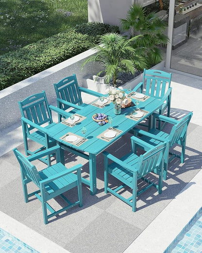 Ciokea HDPE Outdoor Patio Dining Chairs Set of 2, All-Weather Porch Chair with Wide Seat, Durable Outdoor Furniture for Backyard, Garden, Lawn & Poolside, Lake Blue